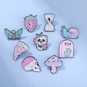 Halloween Pink Tombstone Snail Enamel Lapel Pins Brooches