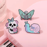 Halloween Pink Tombstone Snail Enamel Lapel Pins Brooches