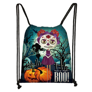 Halloween Pumpkin Drawstring Bag Boys Girls Mini Backpack Spirit Spider