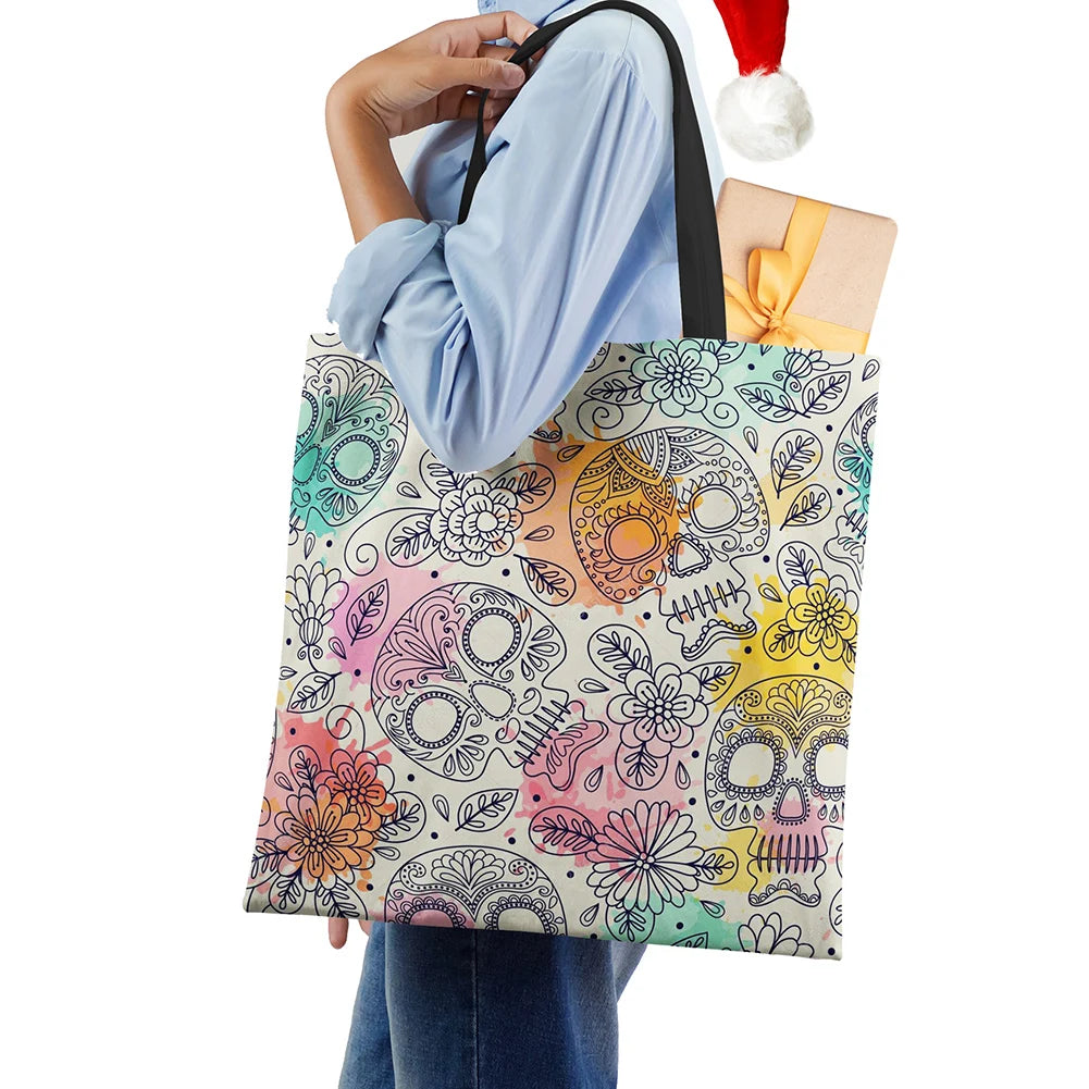 Vintage Women Skull Horror Eco Large Capacity Canvas Tote Bag