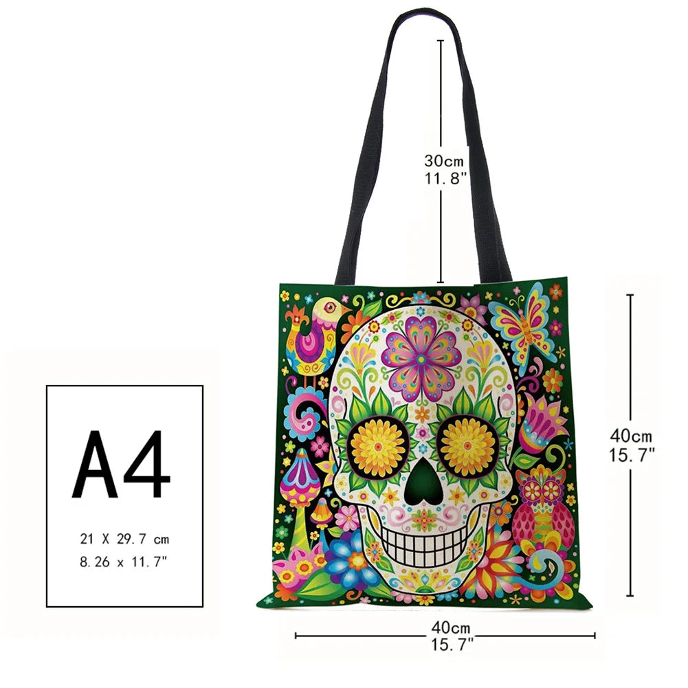 Vintage Women Skull Horror Eco Large Capacity Canvas Tote Bag