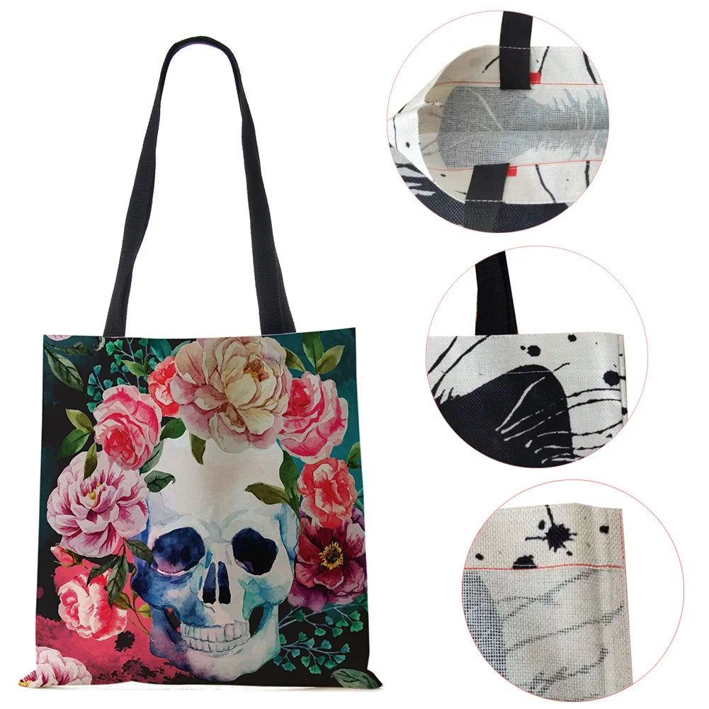 Vintage Women Skull Horror Eco Large Capacity Canvas Tote Bag