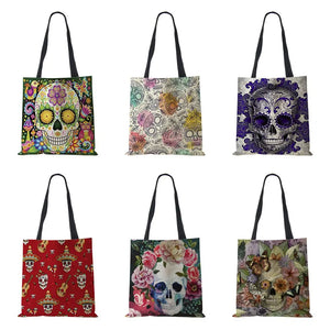 Vintage Women Skull Horror Eco Large Capacity Canvas Tote Bag