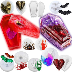 Halloween Silicone Epoxy Resin Molds Skull Hands Coffin Box Spider Jewelry Decor