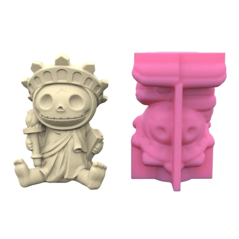 Halloween Skull Man Gypsum Flower Pot Silicone Mold Epoxy Resin Casting Mold