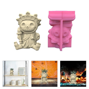 Halloween Skull Man Gypsum Flower Pot Silicone Mold Epoxy Resin Casting Mold