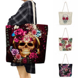 Floral Skull Print Tote Bag Women's Shoulder Handbag