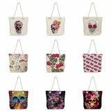 Floral Skull Print Tote Bag Women's Shoulder Handbag