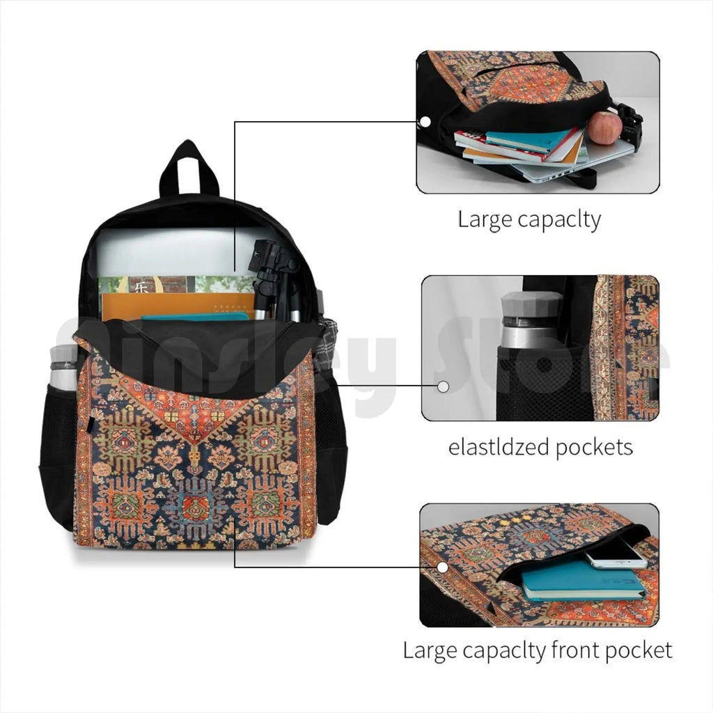 Hamadan Antique West Persian Rug Print Outdoor Hiking Backpack