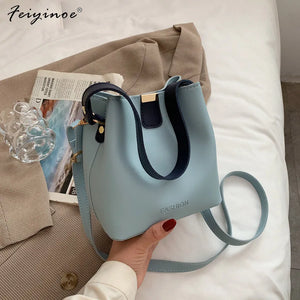 Vintage PU Leather Crossbody Bag Women Bucket Handbag
