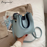 Vintage PU Leather Crossbody Bag Women Bucket Handbag