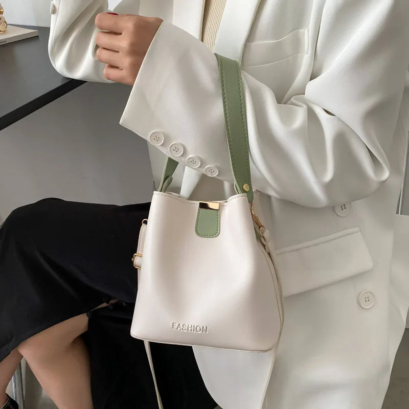 Vintage PU Leather Crossbody Bag Women Bucket Handbag