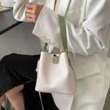 Vintage PU Leather Crossbody Bag Women Bucket Handbag