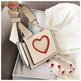 Heart Shape Wide Straps Shoulder Bag Sweet Messenger Casual Cross Body Purse