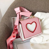 Heart Shape Wide Straps Shoulder Bag Sweet Messenger Casual Cross Body Purse