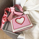 Heart Shape Wide Straps Shoulder Bag Sweet Messenger Casual Cross Body Purse