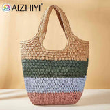 Hand-Woven Beach Vacation Bags Casual Large Capacity Striped Contrast