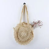 Hand-Woven Straw Bag Women Circle Shape Rattan Bag Big Capacity