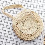 Hand-Woven Straw Bag Women Circle Shape Rattan Bag Big Capacity
