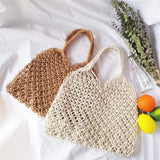 Hand-Woven Straw Bag Women Rattan Shoulder Tote
