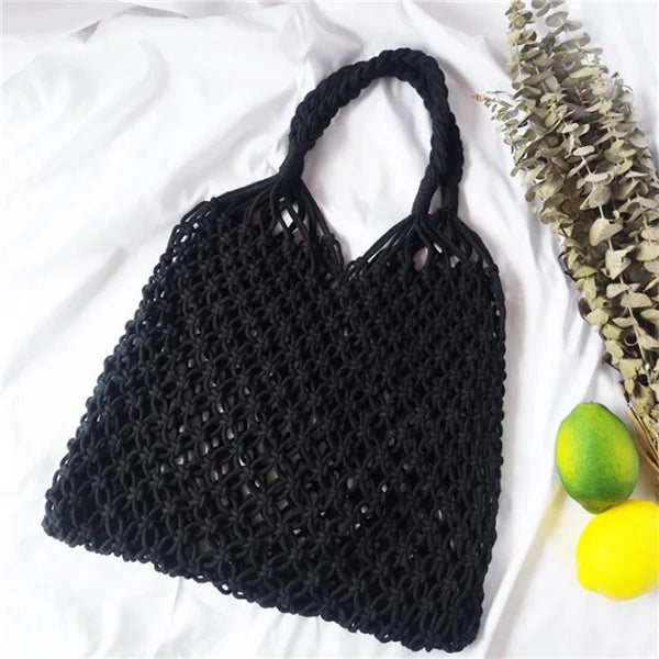 Hand-Woven Straw Bag Women Rattan Shoulder Tote