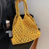 Hand-Woven Straw Bag Women Rattan Shoulder Tote