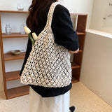 Hand-Woven Straw Bag Women Rattan Shoulder Tote