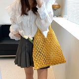 Hand-Woven Straw Bag Women Rattan Shoulder Tote