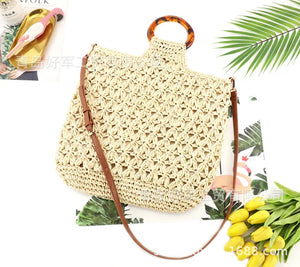 Hand-held Paper Rope Crochet Bag Shoulder Woven Beach Messenger Bag