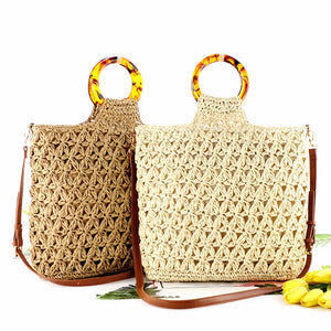 Hand-held Paper Rope Crochet Bag Shoulder Woven Beach Messenger Bag