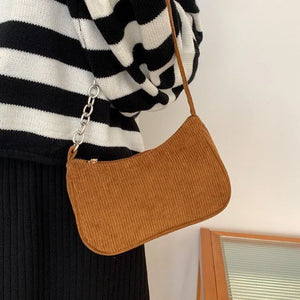 Corduroy Square Bag Shoulder Handbag Retro Style