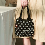 Hand-sewn Holiday Woven Diamond Mini Bucket Bag