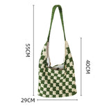 Plush Plaid Shoulder Bag Women Hand-woven Beach Handbag