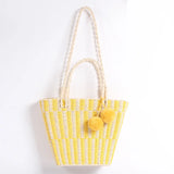 Hand-woven Wool Ball Straw Bag Beach Tote Shoulder Bag
