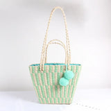 Hand-woven Wool Ball Straw Bag Beach Tote Shoulder Bag