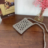 Hand-woven Beads Mini Flap Shoulder Bag Silver Transparent Beading