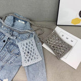 Hand-woven Beads Mini Flap Shoulder Bag Silver Transparent Beading