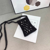 Hand-woven Beads Mini Flap Shoulder Bag Silver Transparent Beading