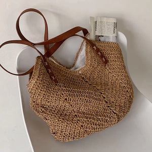 Hand-woven Women's Shoulder Handbag Straw Beach Tote Bag
