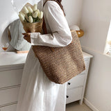 Bohemian Straw Beach Tote Bag Hand-woven Shoulder Handbag