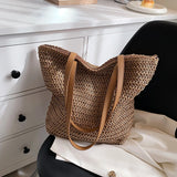 Bohemian Straw Beach Tote Bag Hand-woven Shoulder Handbag
