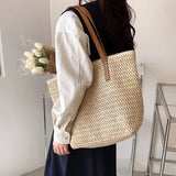 Bohemian Straw Beach Tote Bag Hand-woven Shoulder Handbag