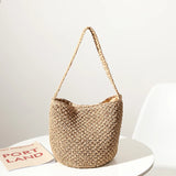 Hand-Woven Straw Bucket Bag Seaside Beach Vacation