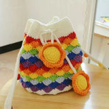 Hand-Woven Rainbow Messenger Bag Bucket Bag Key Bag Wallet Storage Bag