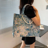 Vintage Oil Painting Canvas Tote Bag for Women