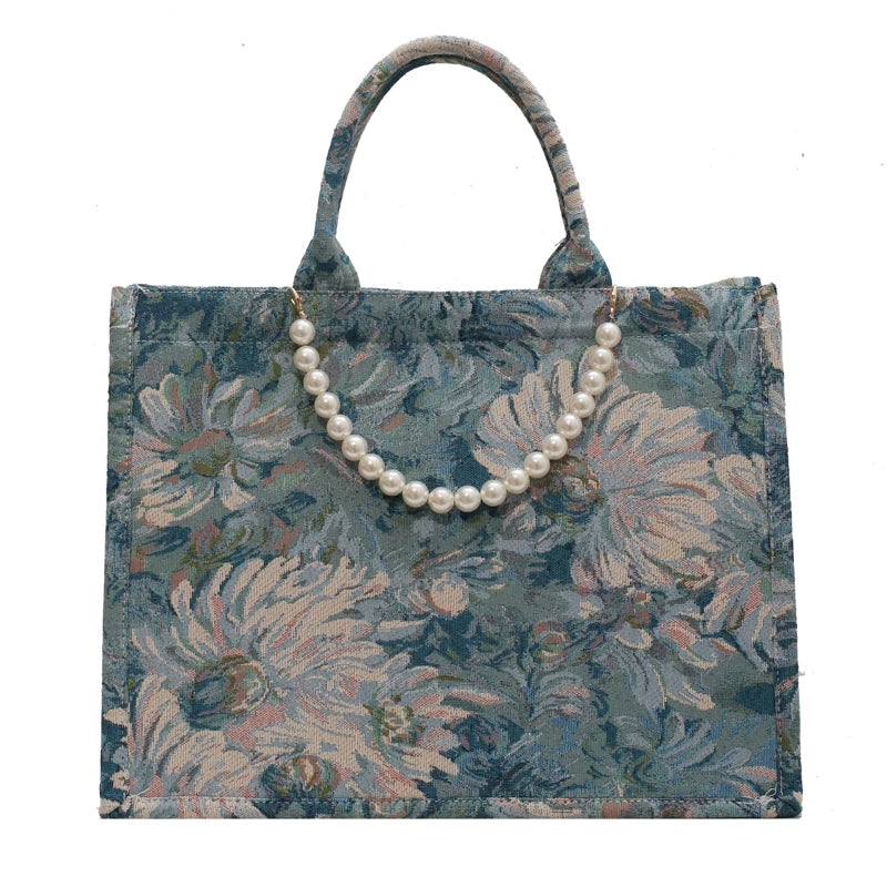 Vintage Oil Painting Canvas Tote Bag for Women