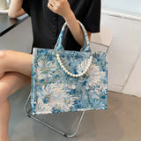 Vintage Oil Painting Canvas Tote Bag for Women