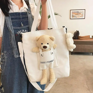 Canvas Bag Woman Casual Femele Shoulder Bags Bear Canvas Shoulder Bags