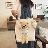 Canvas Bag Woman Casual Femele Shoulder Bags Bear Canvas Shoulder Bags
