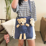 Canvas Bag Woman Casual Femele Shoulder Bags Bear Canvas Shoulder Bags